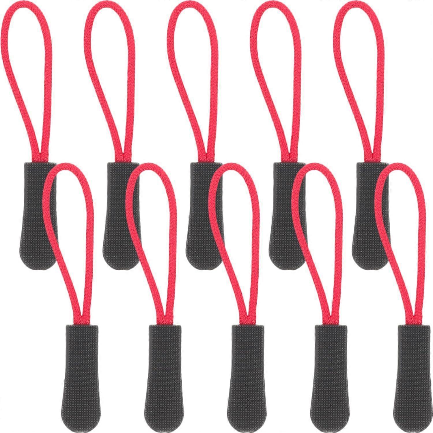 Red Nylon Zip Tags Cord Pulls 10pcs Zipper Extension Replacement