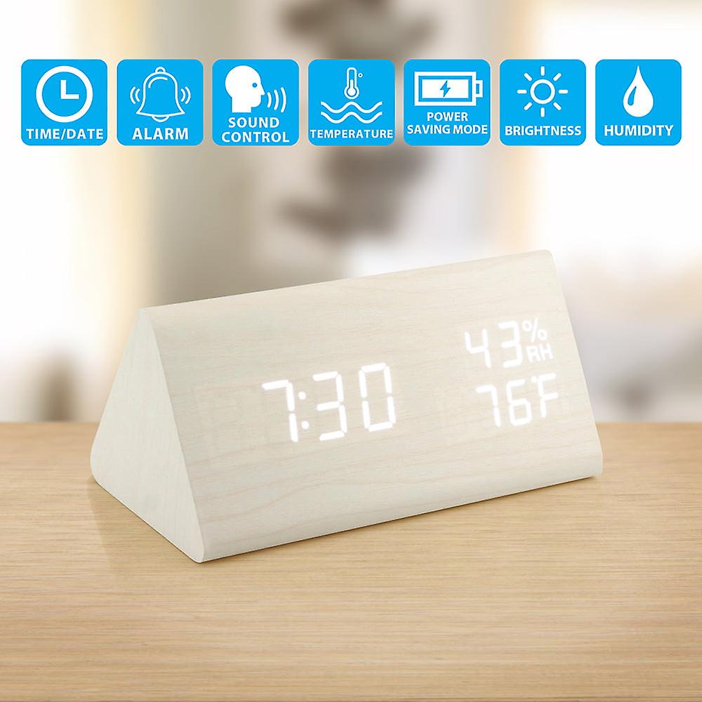Wooden Led Digital Desk Clock, Time Temperature - White
