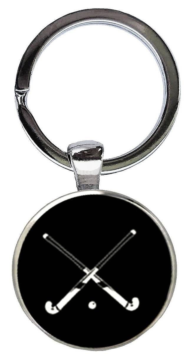 Bassin and Brown Crossed Hockey Sticks Key Ring - Black/White