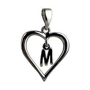 Silver heart Pendant with a hanging Initial M