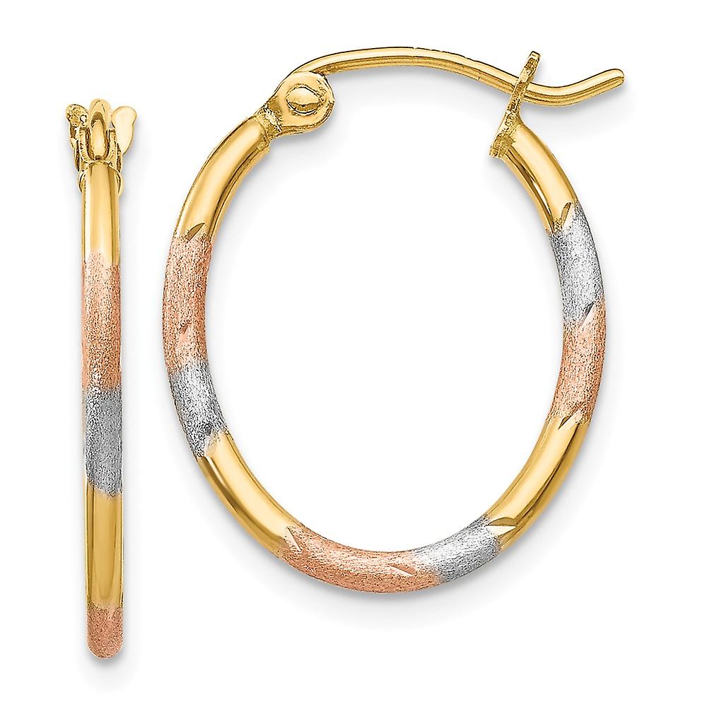 14k Yellow Gold Polished Post and White And Rose Rhodium Sparkle Cut Hoop Earrings 20x16mm Wide 2mm Thi-Hoop Earring for