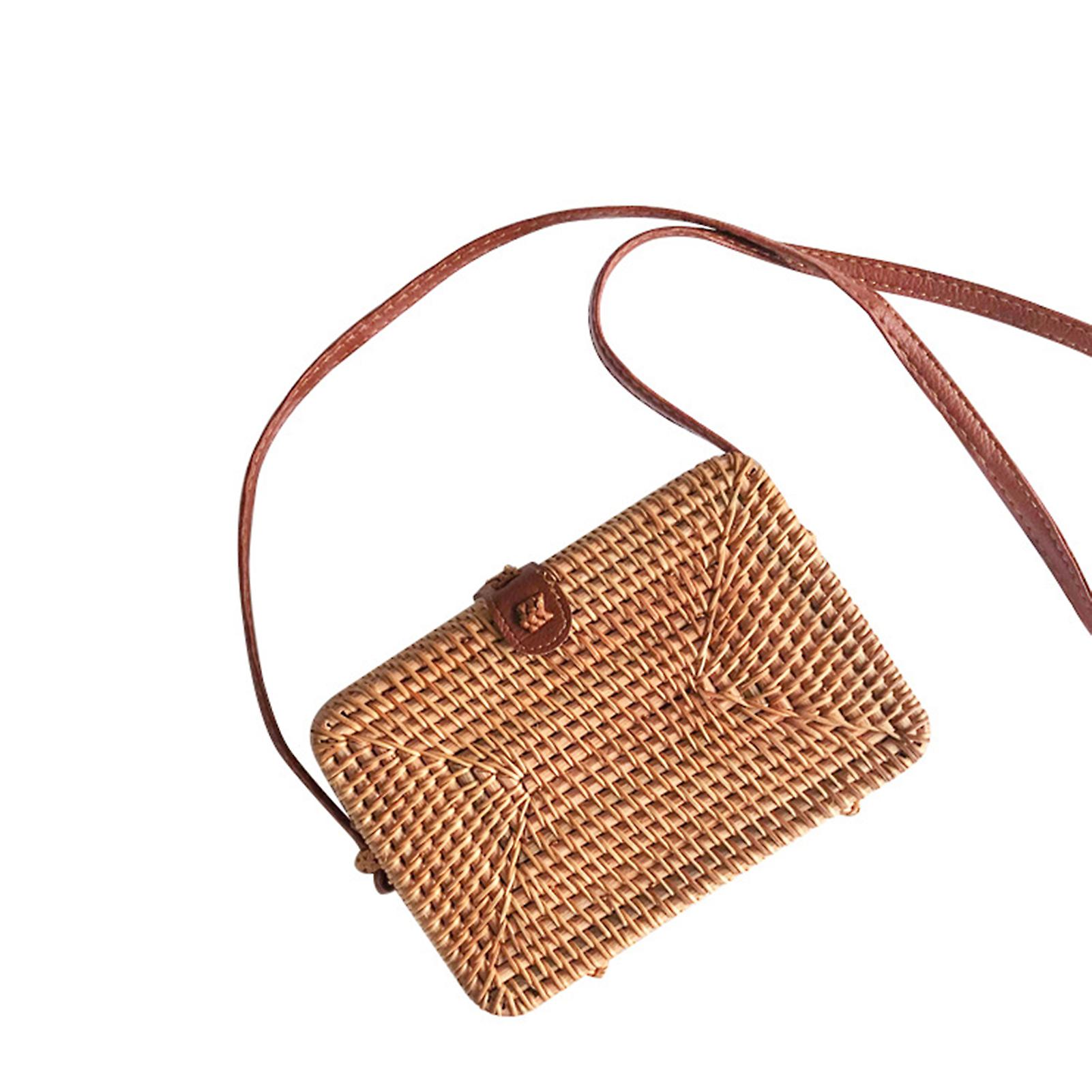 Handwoven Round Rattan Bag Retro Braiding Round Straw Handbag