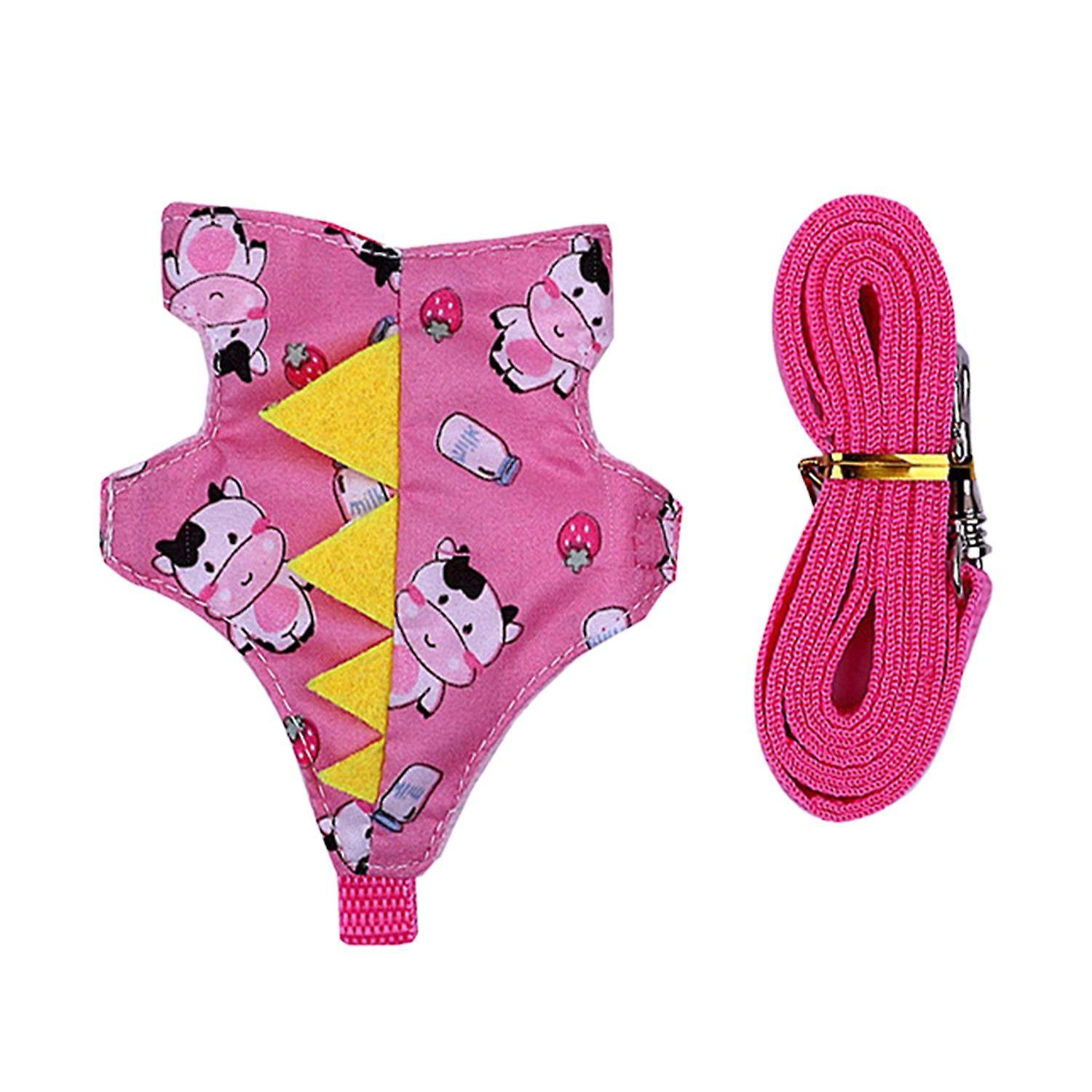 1 Set Small Pet Harness with Leash Rope Cute Dinosaur Cross-dressing Printed Costume Traction Tool A
