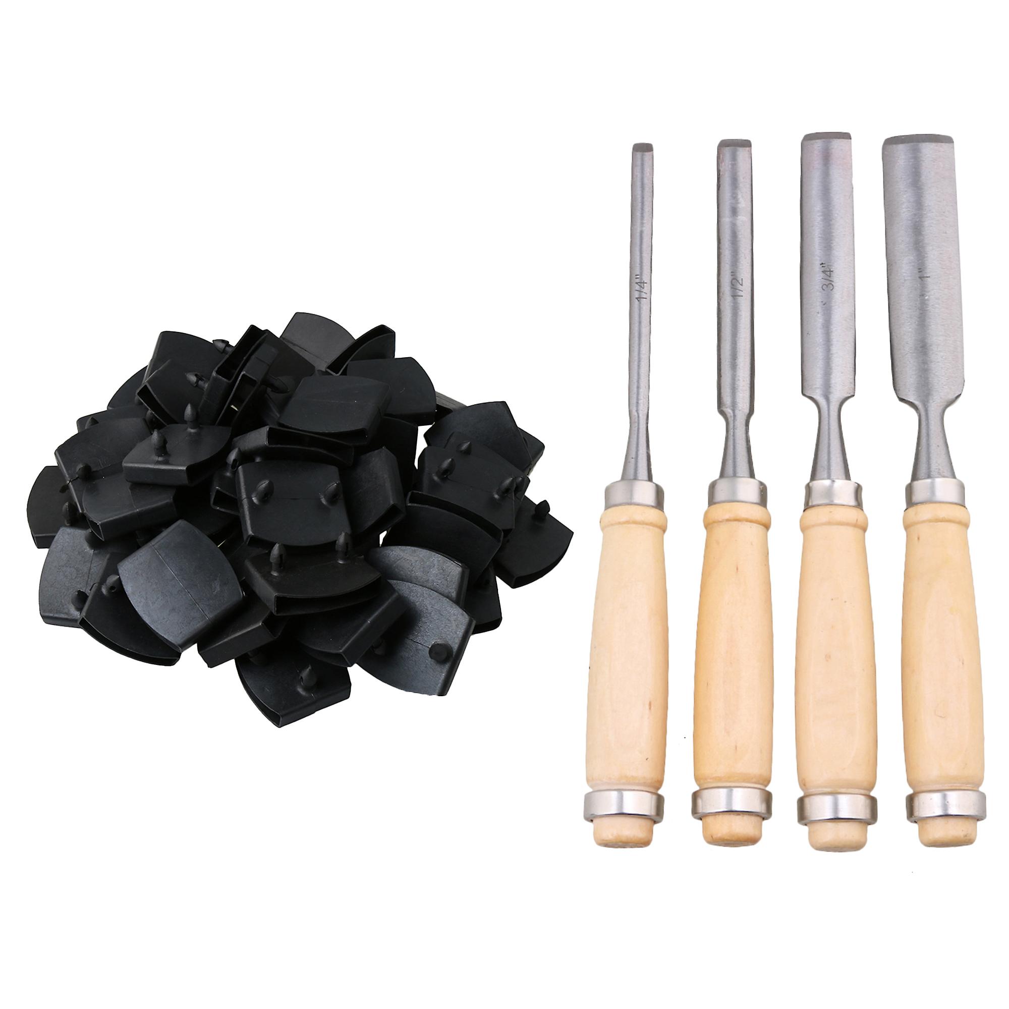 50 Pcs Slat Black Caps Holders w/ 4 Wood Chisel Accessories 1.97Inchx0.35Inch