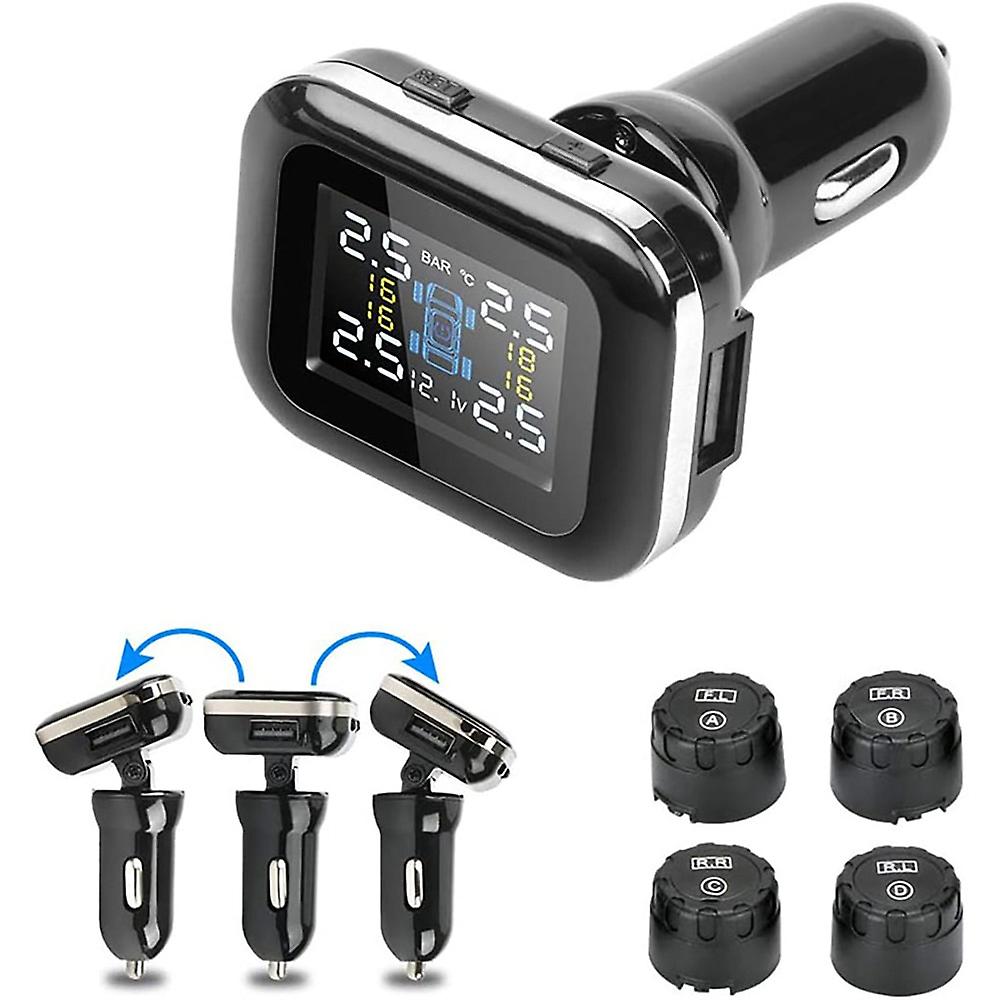 Car Tpms Cigarette Lighter Wireless Tpms Digital Tpms Tire Pressure Alarm System 4 External Internal Sensor Universal