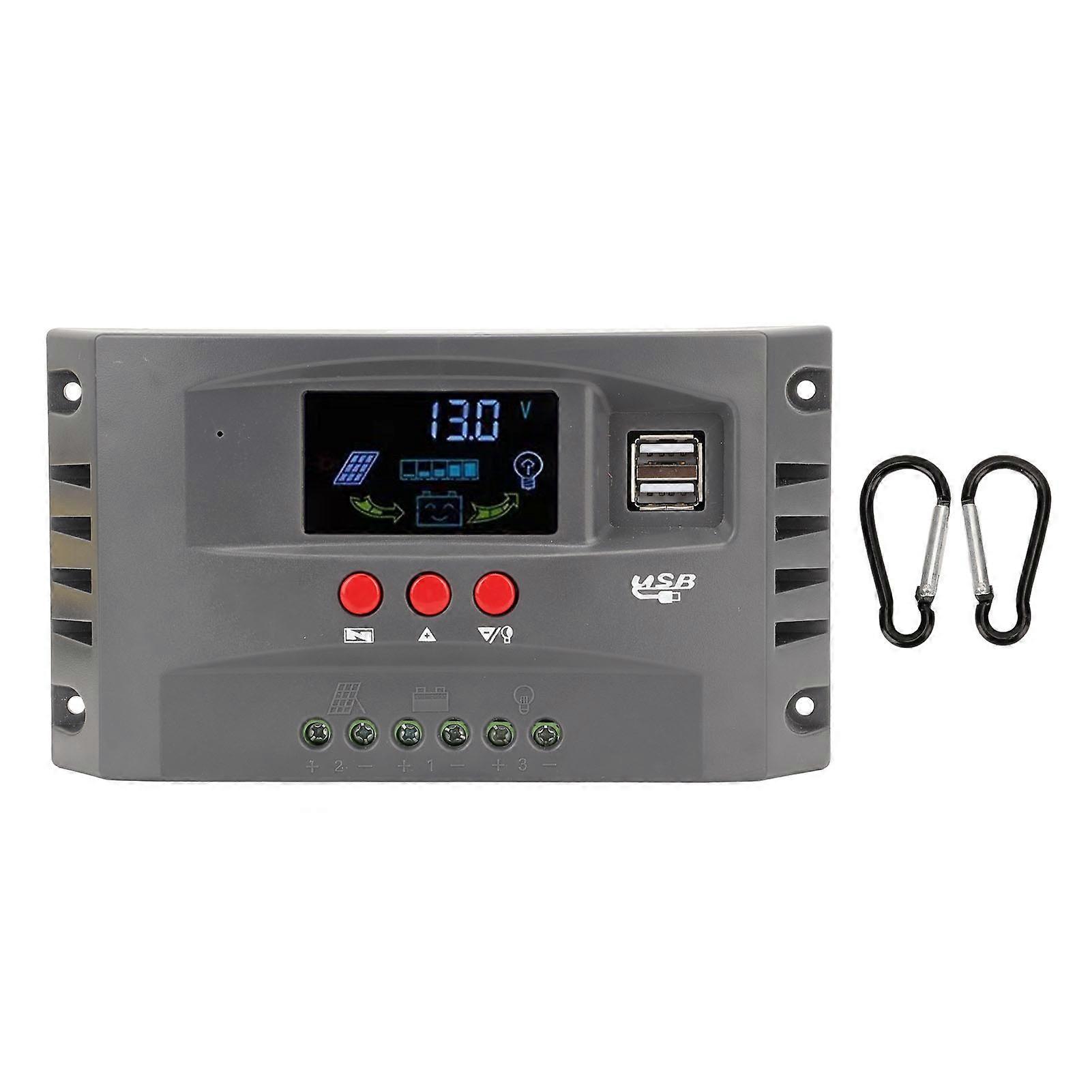 Solar Charge Controller MPPT Tracking Charging 12V 24V Automatic Adaptation LCD Solar Panel Regulator with 2 DC USB 30A
