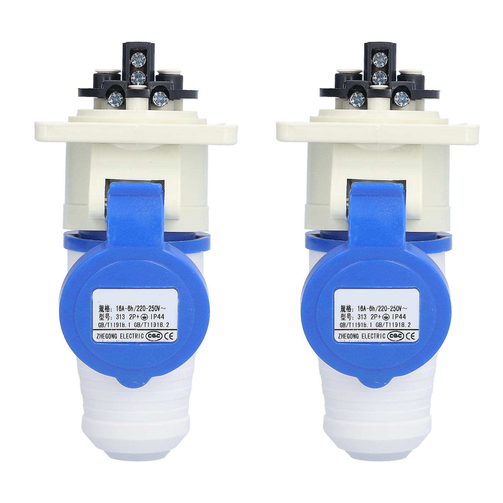 2 Set Industrial Power Connector 3 Pin Single Phase Aviation Plug Socket 220V250V 16A 2P+E