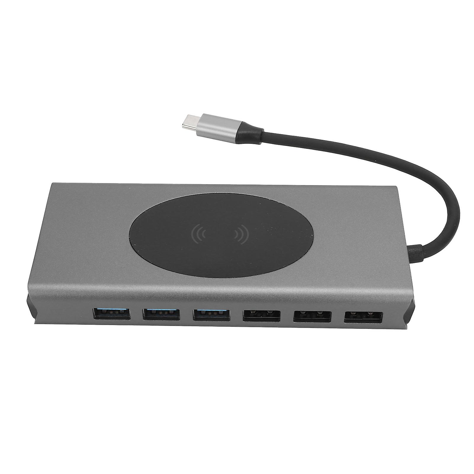 15 in 1 Docking Station USB C Hub with 4K 30Hz, High Speed USB, 10W Wireless Charging Grey