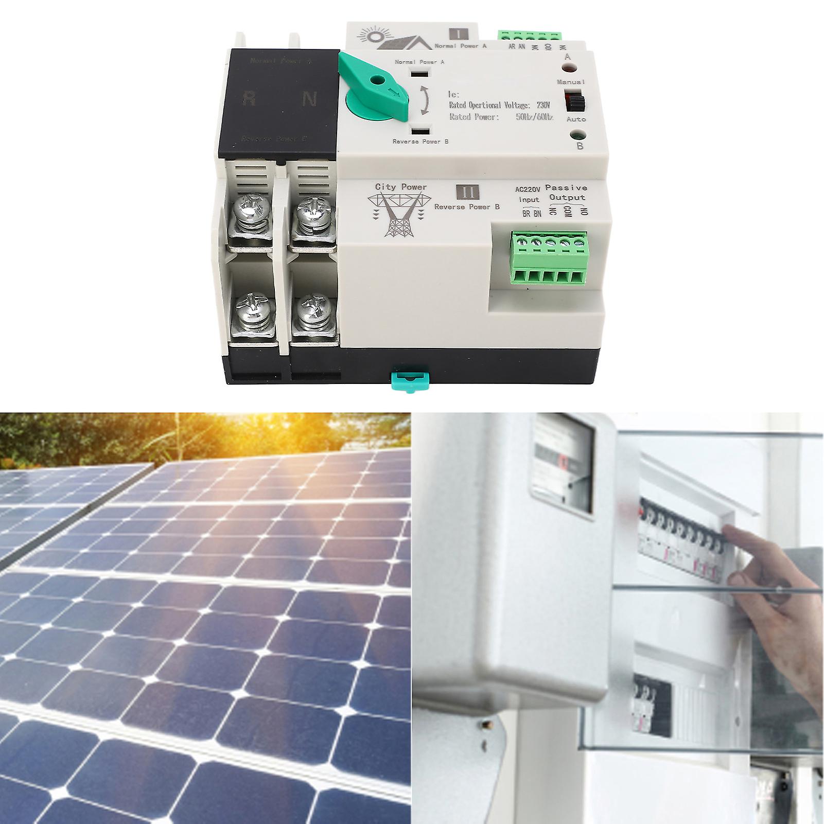 Dual Power Automatic Transfer Switch 2P Millisecond Fast Switching Timing Controller AC230V 50/60Hz PV to Mains 125A 