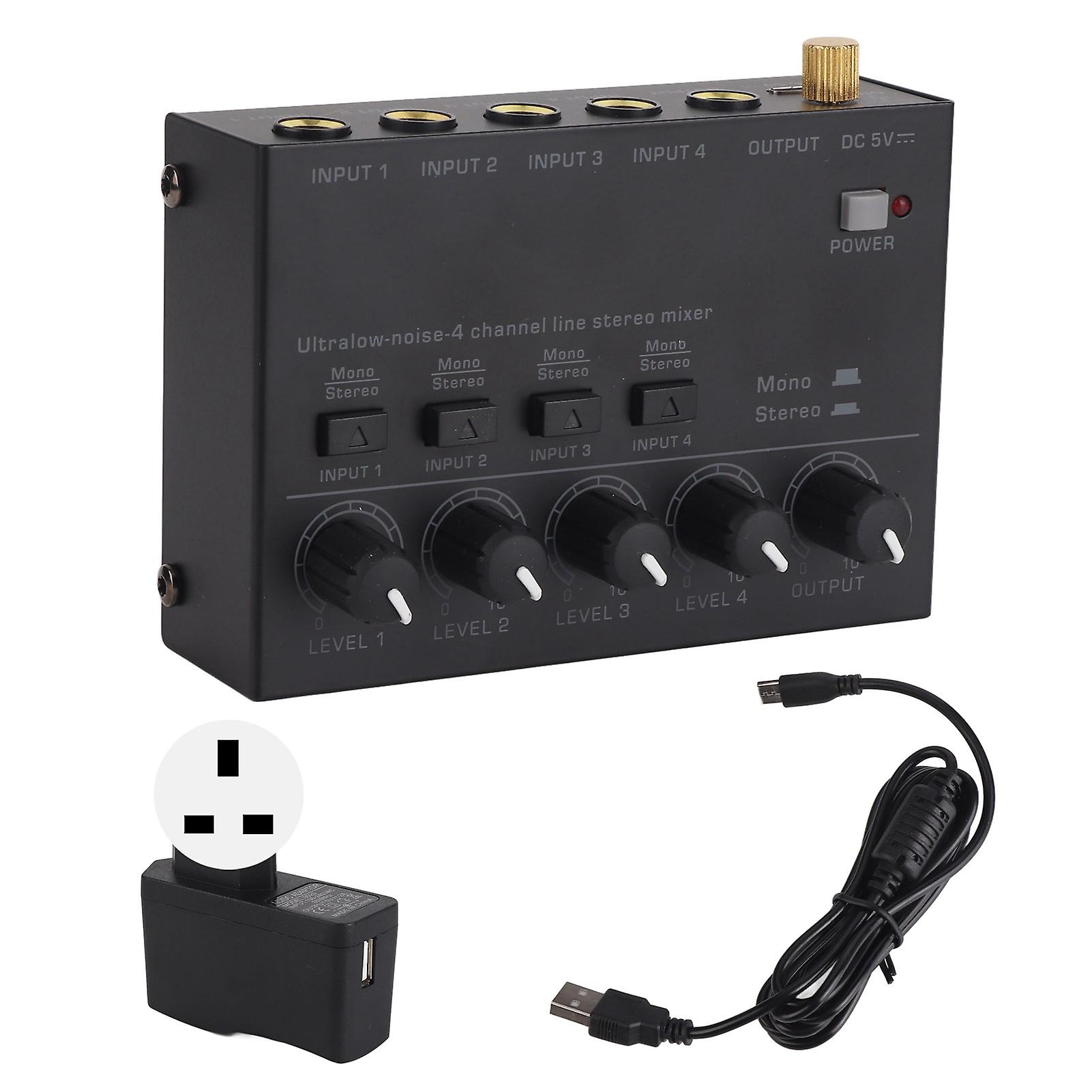 4 Channel Audio Mixer Line Mixer 4 Channel Headphone Amplifier for Home Studios Live Recording 100‑240V