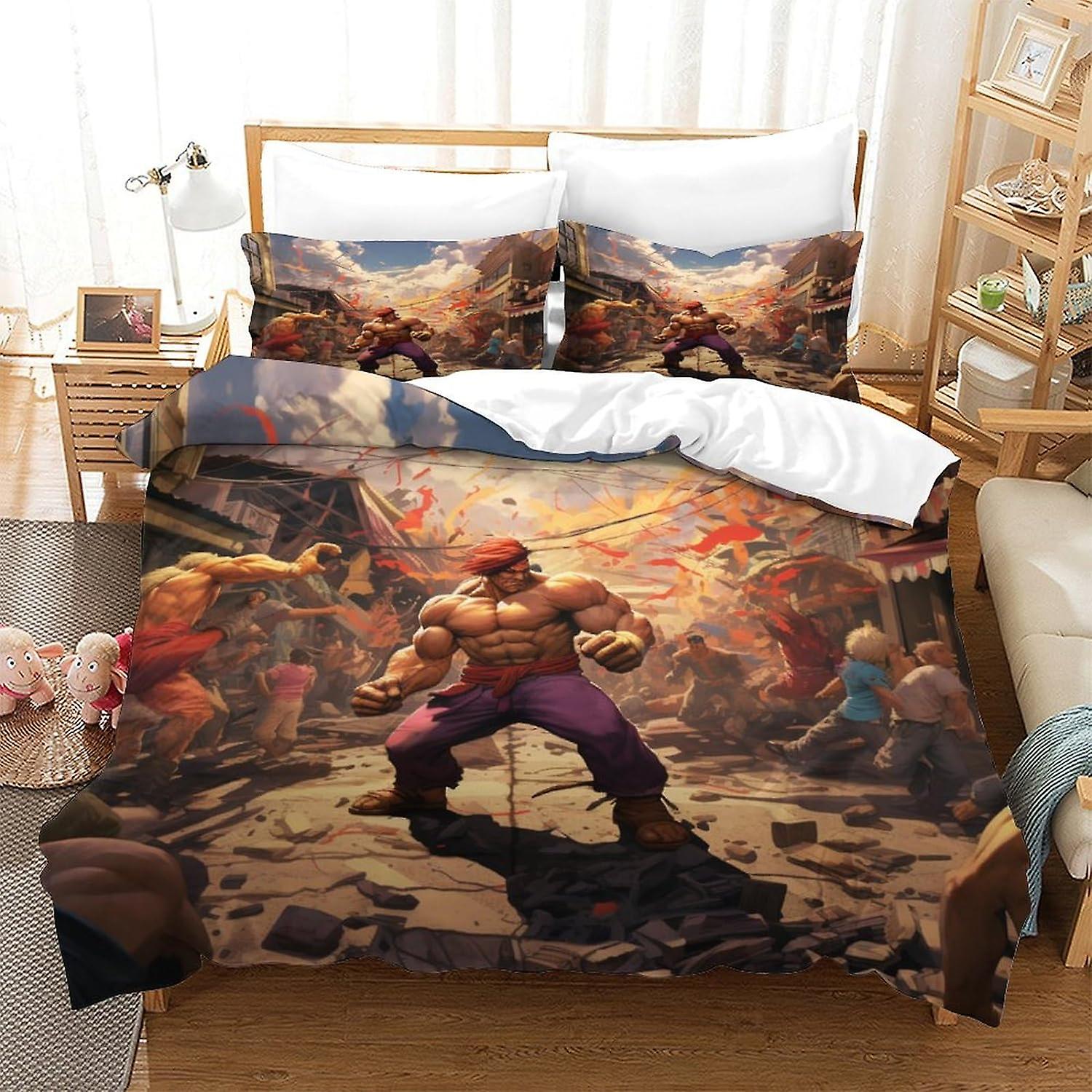 Street Fighter beddengoed Set 3D Anime karakters dekbedovertrek Set, zachte 100% microvezel Bed Set 3PCS, Print Single Double King Size Microvezel Dekbed Cove