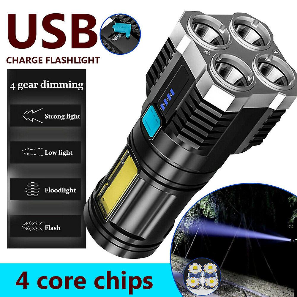 4Head LED Rechargeable Tactical Flashlight Torch COB Light Camping Spotlight