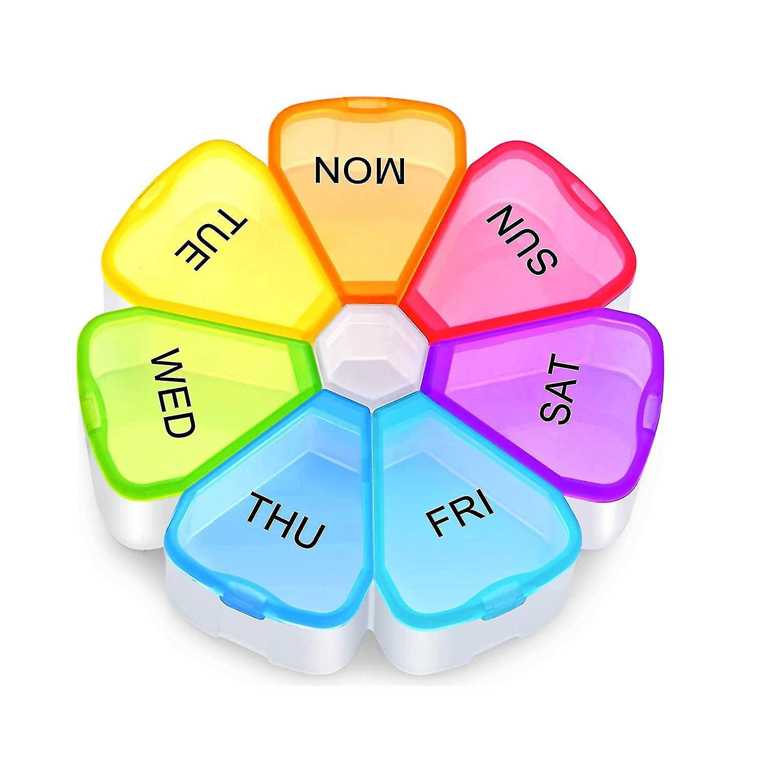 Portable 7-day Rainbow Pill Box, Sealed Round Plastic Box, Divided Into Seven-grid Petal Pill Box(2pcs)