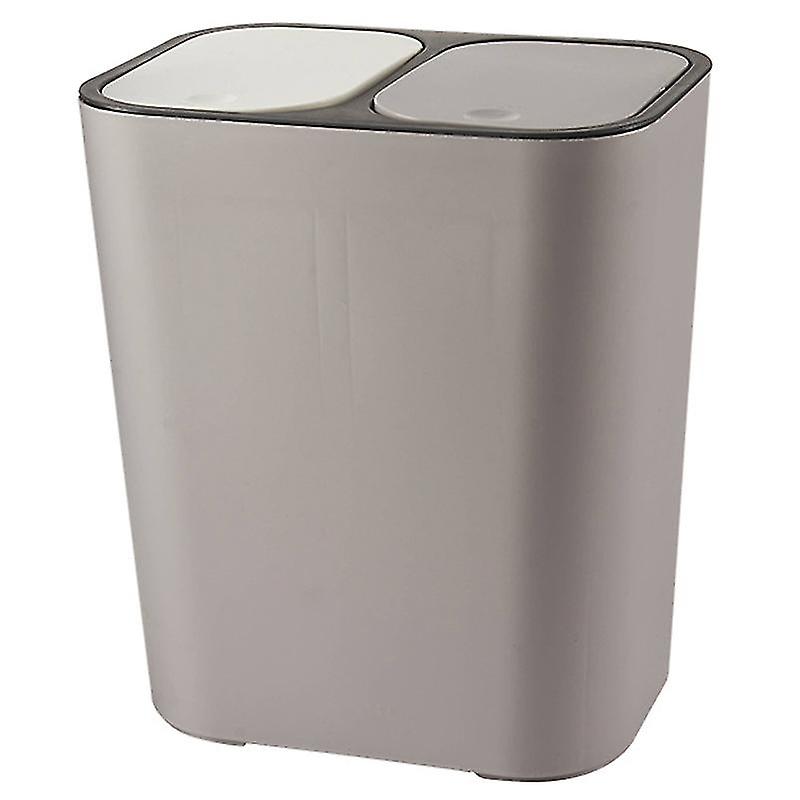 Trash Can Rectangle Plastic -button Dual Compartment 12 Liter Recycling Waste Bin Garbage Can-grey