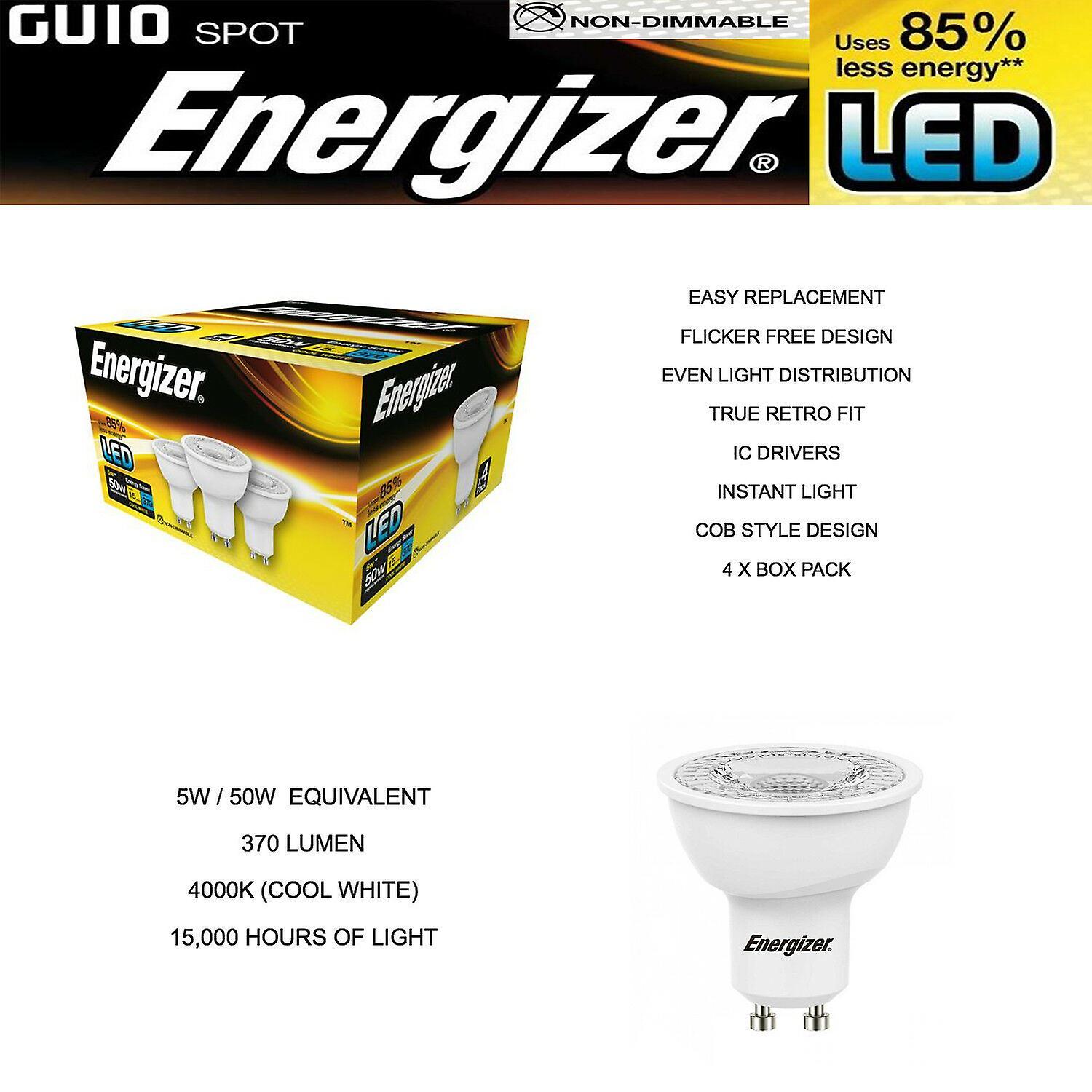 4 Pack ENERGIZER LED S9451 GU10 370LM Energy Saving Bulbs