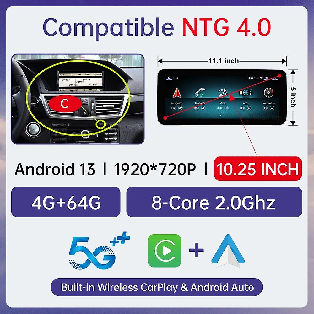 Android 13 Car Multimedia For Mercedes Benz E Class W212 2009-2014 Radio Gps Navigation Bluetooth Wifi Head Unit Carplay Screen