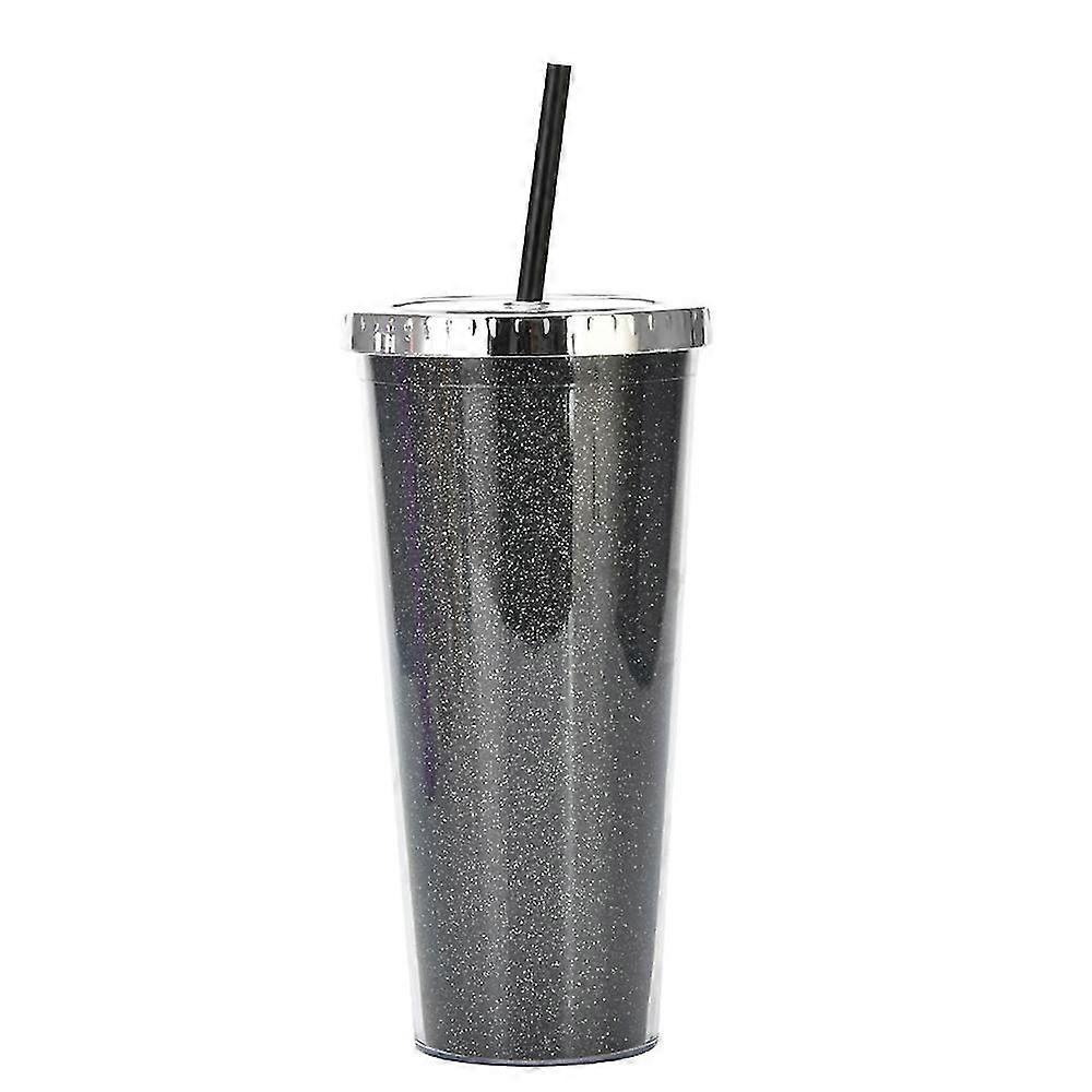 700ml Reusable Cold Water Cup Plastic Cup, Double-layer Shiny Drink Cup With Lid And Straw