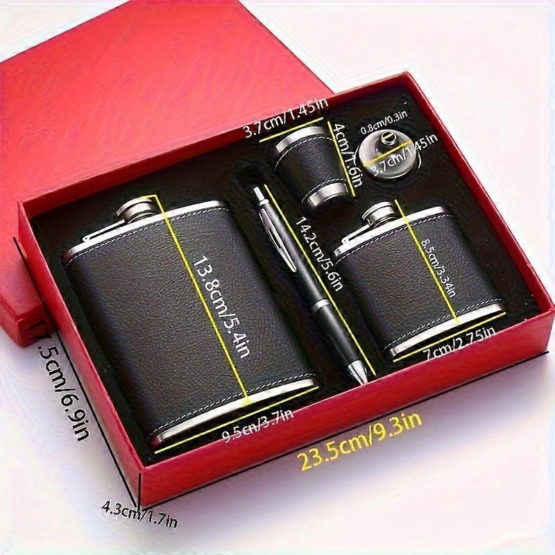 1pc/1set Black Leather Flask 3oz/8oz, Stainless Steel Soft Touch Leather Wrapped Flask Gift Set, 2 Cups And Chimney Leak-proof Whiskey And Rum And Vod