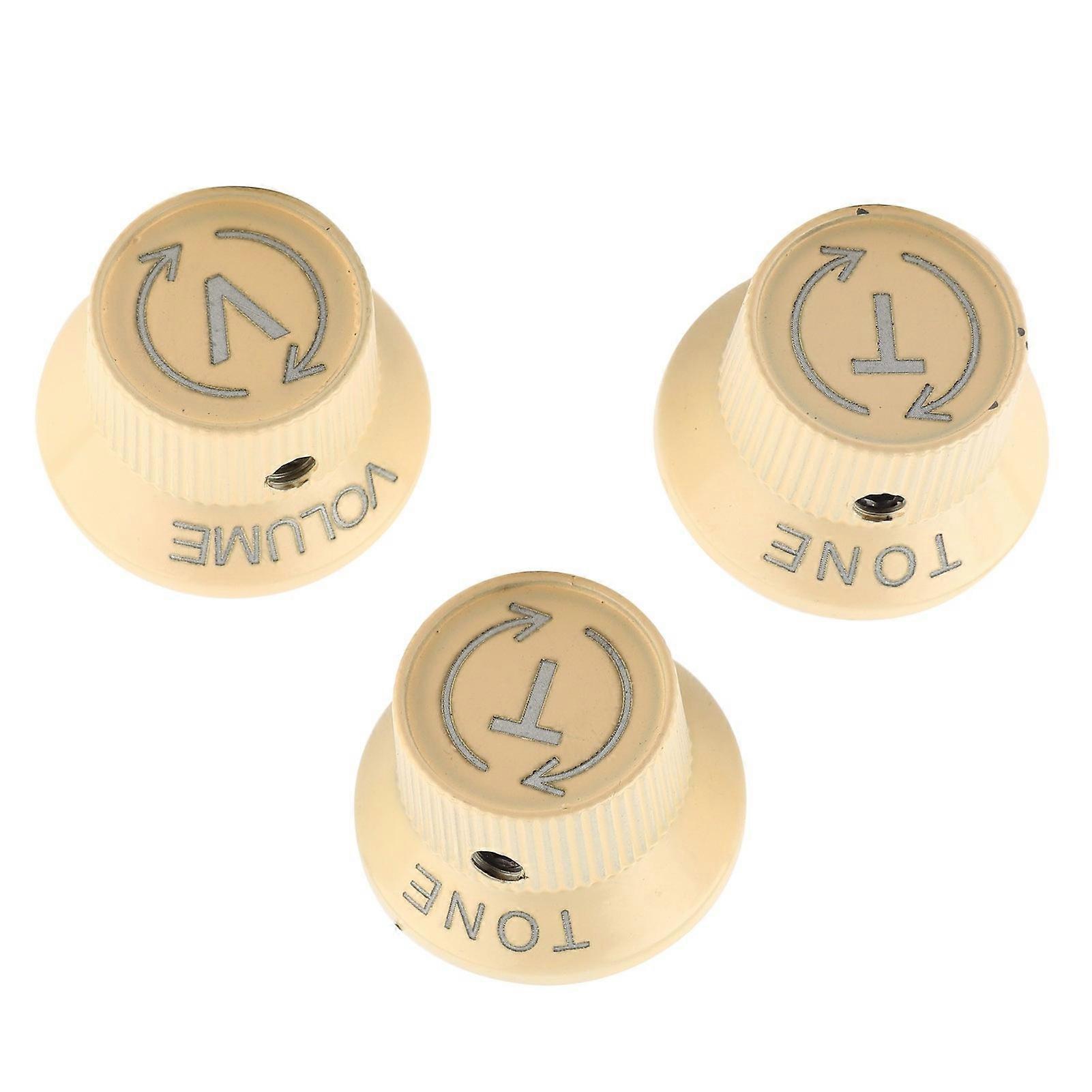 3 Pcs Metal Guitars Volume Tone Control Knobs Button Accessory for ST Electric Guitar Beige