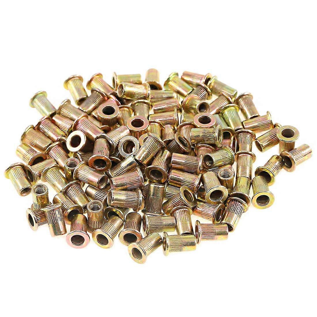 150Pcs M6 Metric Zinc Plated Carbon Steel Rivet Nut Flat Head Threaded Insert Nutsert Kit (M6)