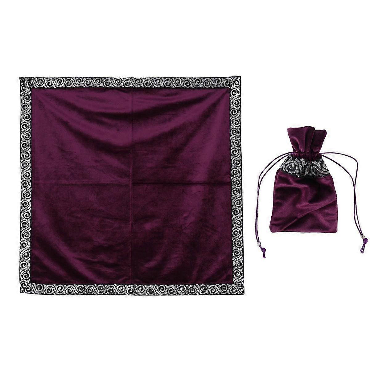 Table Cloth Altar Tablecloth Velvet Divination Wicca Tapestry Tablecloth with Tarot Pouch (Purple)
