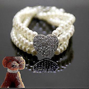 Pet Collar Four Rows Pearl Heart-shaped Ornament