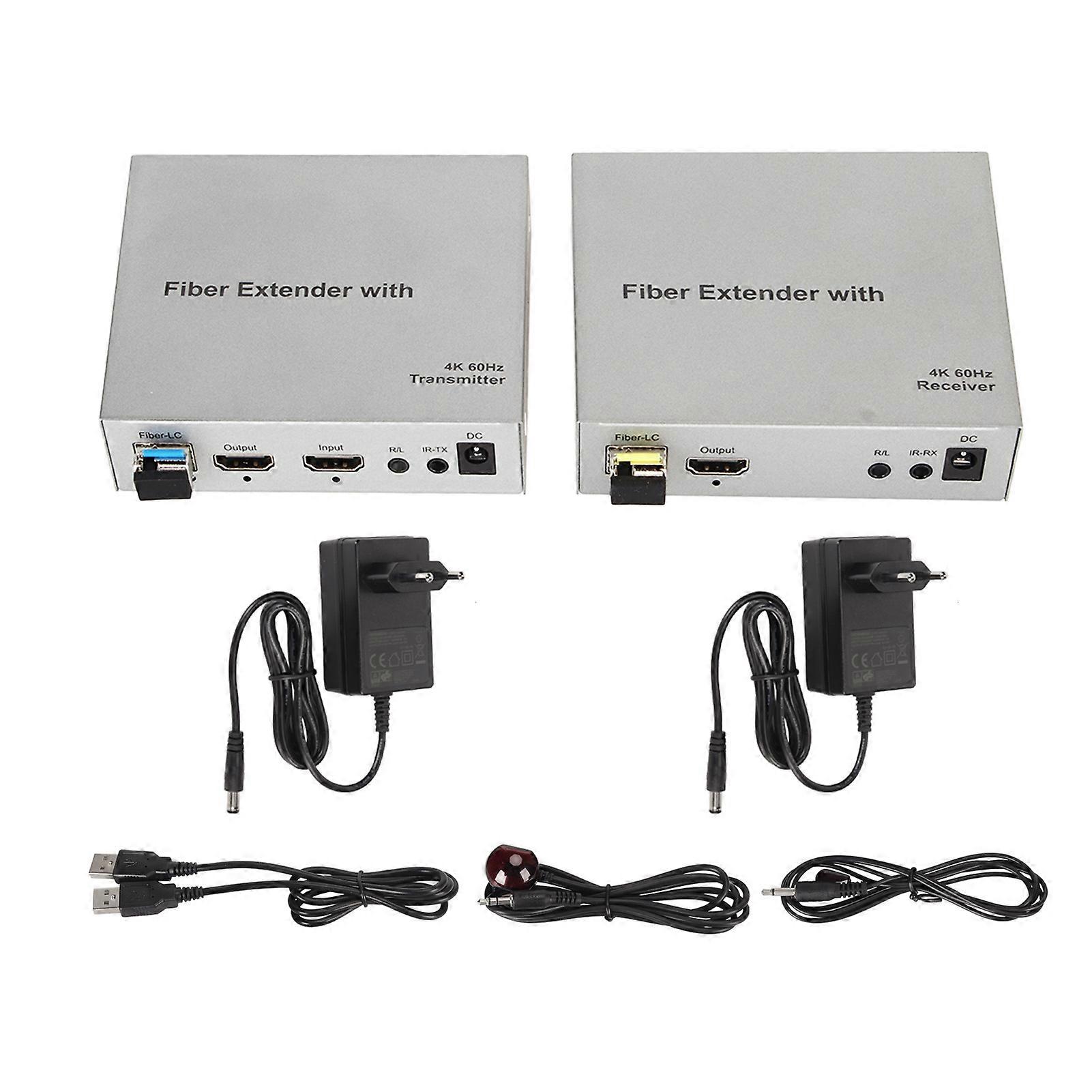 HD Multimedia Interface Over Fiber Optic Extender Professional 20KM 4K 60Hz KVM Optical Transceiver 100240V EU Plug NO.0417