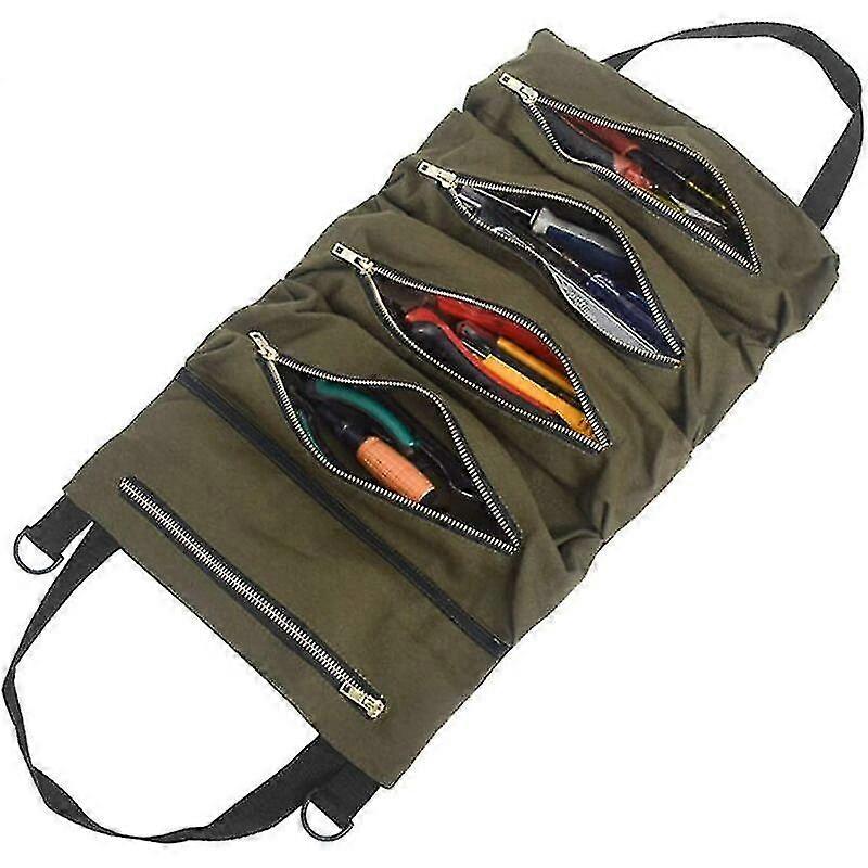 Tool Bag With 5 Zippered Pockets, Portable Canvas Tool Bag, Tool Roll Auto - xinxx