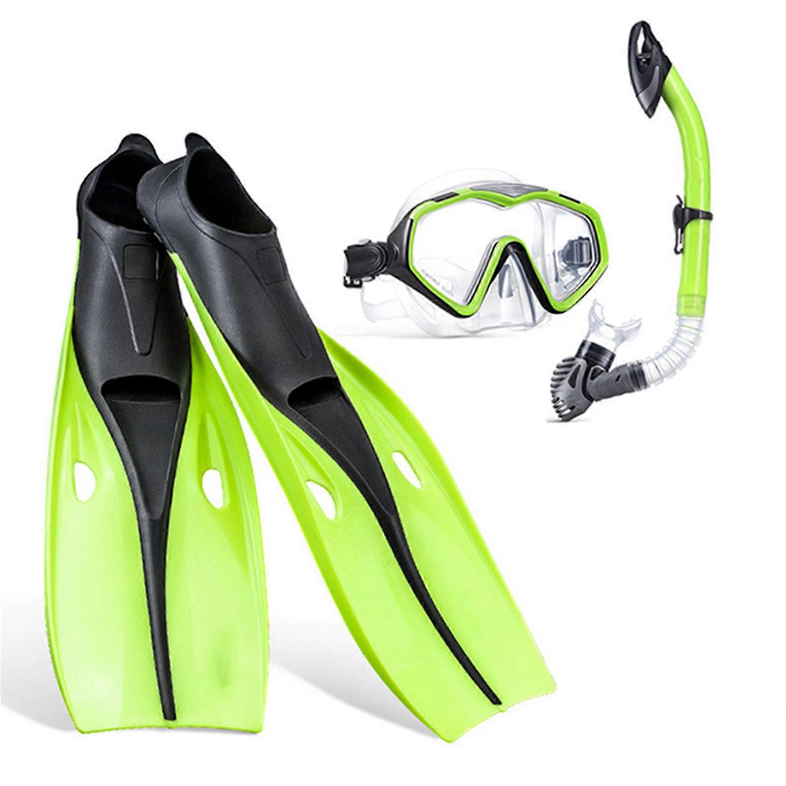 Snorkel Set Including Adjustable Swim Fins Anti-Fog Glasses Float Tube