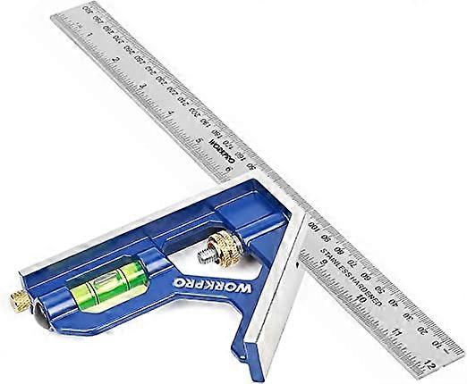 ZK-Combination Square, 300mm Stainless Steel Combination Square, Combination Square with Spirit Level and Hand Pen, Great for Measuring, Marking