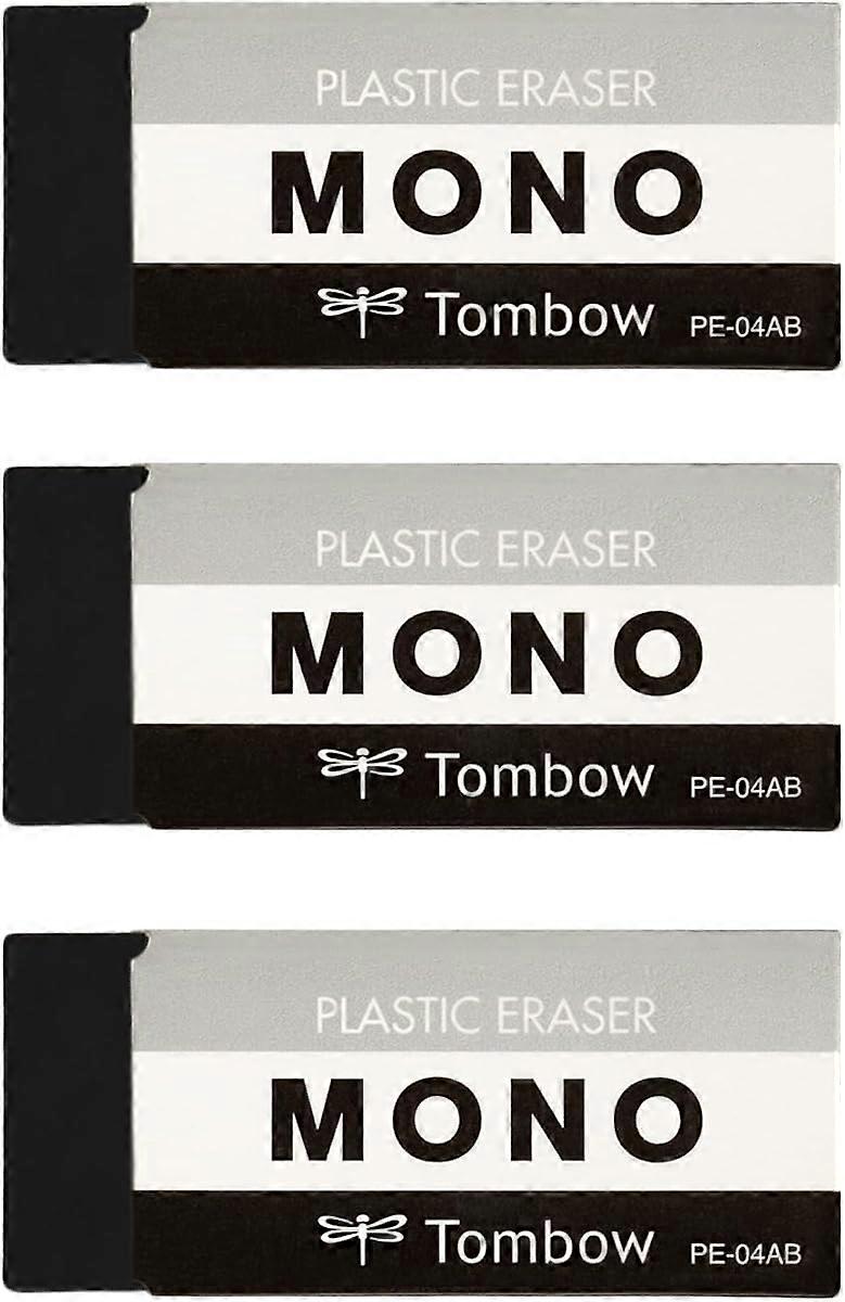 MONO Black Eraser, 3-Pack. Cleanly Removes Marks Without Damaging Paper