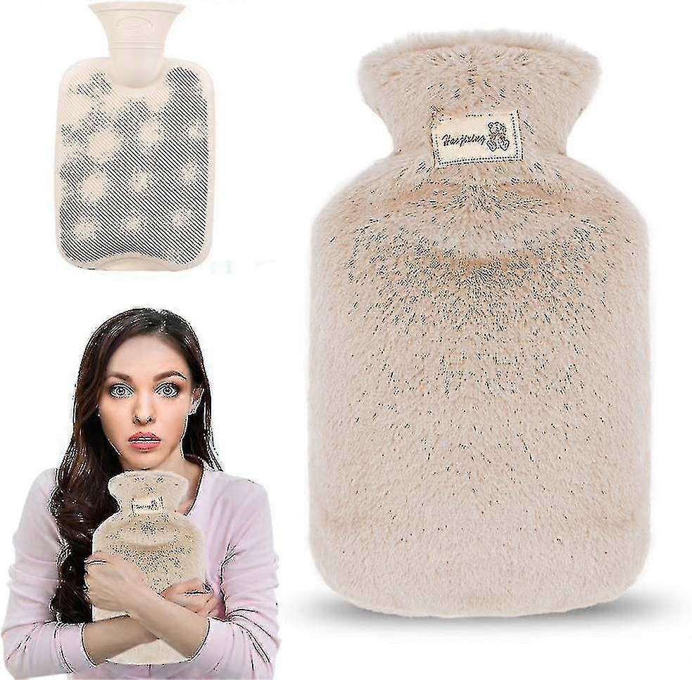Premium Hot Water Bottle With Cover, 800ml Hot Water Bottle With Soft Plush Cover, Bed Bottle With Fleece Cover For Kids And Adults, Pain Relief, Hot