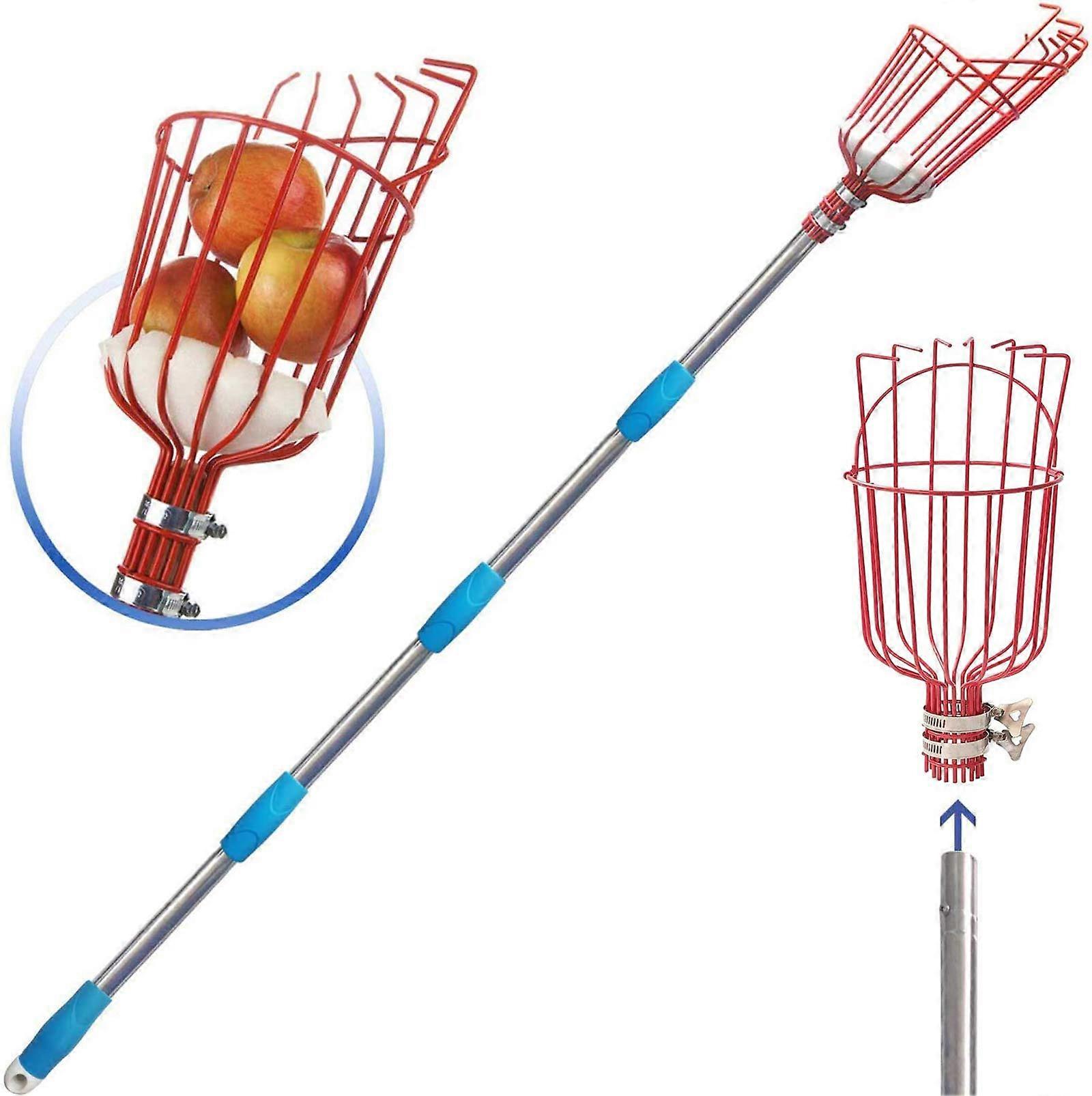 Frukt Picker Pole Tool med kurv Telescoping Long Handle, justerbar Apple Orange Picker Pole Tool med kurv for avokado Acorn Lemon Pear Mango Tr