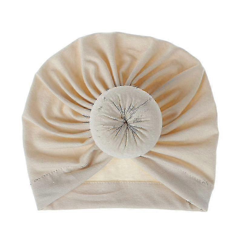 Knitted Cotton Cloth Baby Hat Doughnut Beanie Solid Color Headwear For Infant Toddler (beige)
