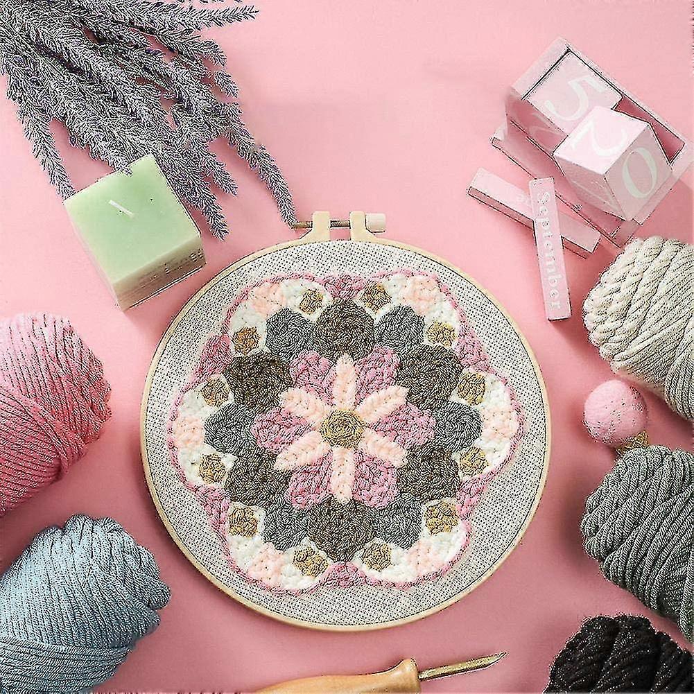 Diy Rug Hooking Kit, Diy Embroidery Starter Kit With Landscape Flowers Pattern Latch Hook Kit Knitting Wool Embroidery Kit For Kids Beginner Adult