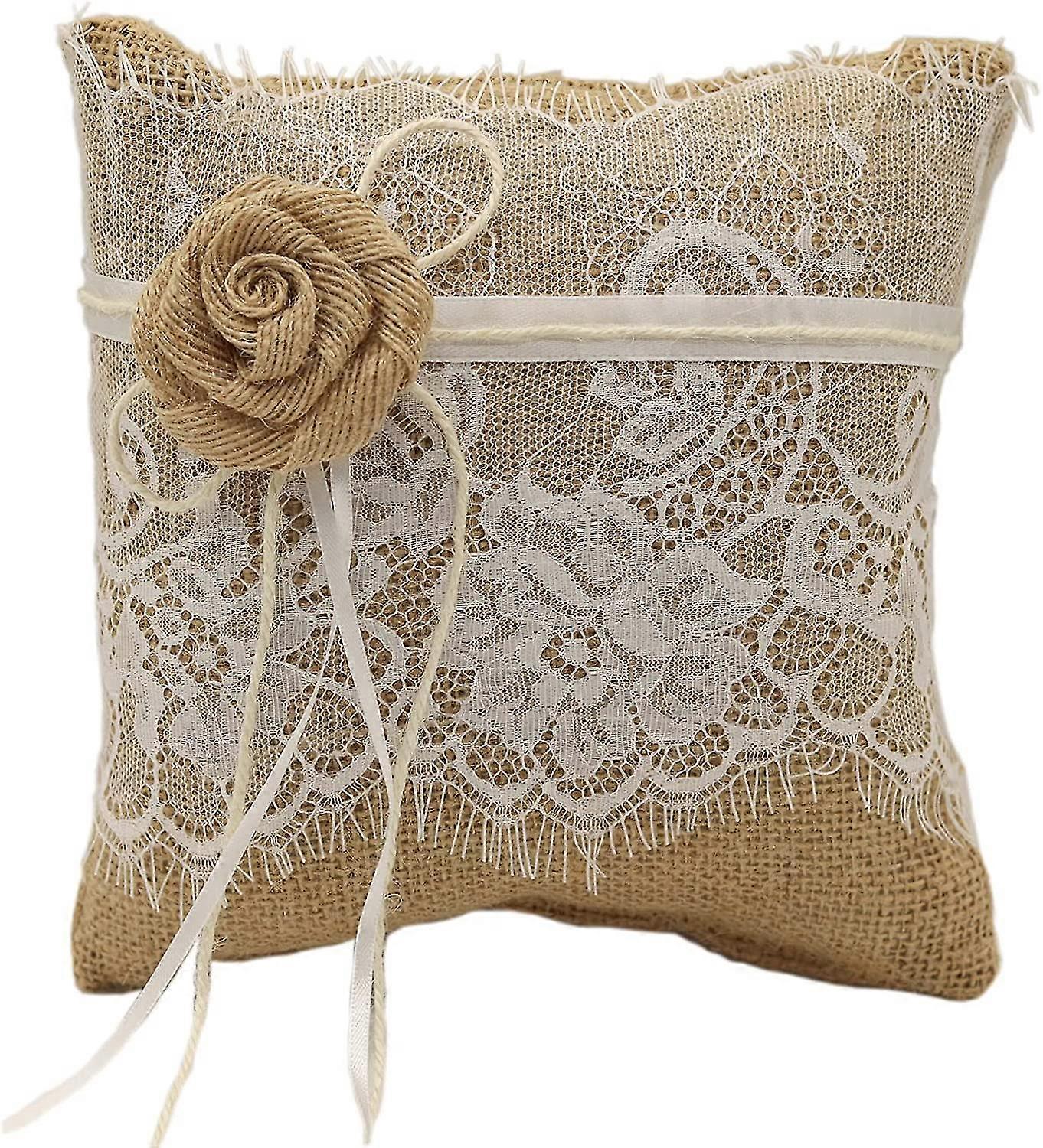 Linen Lace Ring Cushion 19cm