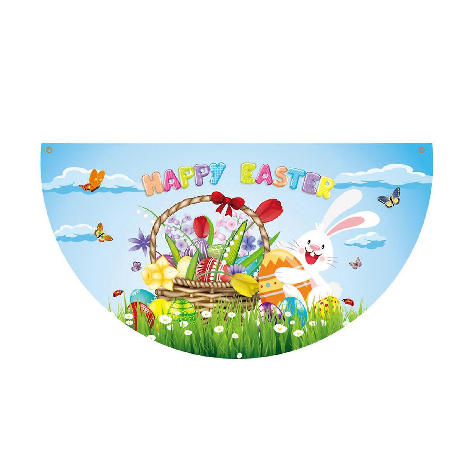 Happy Easter Flag Fan-shaped Semicircle Colorful Gnome Bunny Egg Pattern Flags