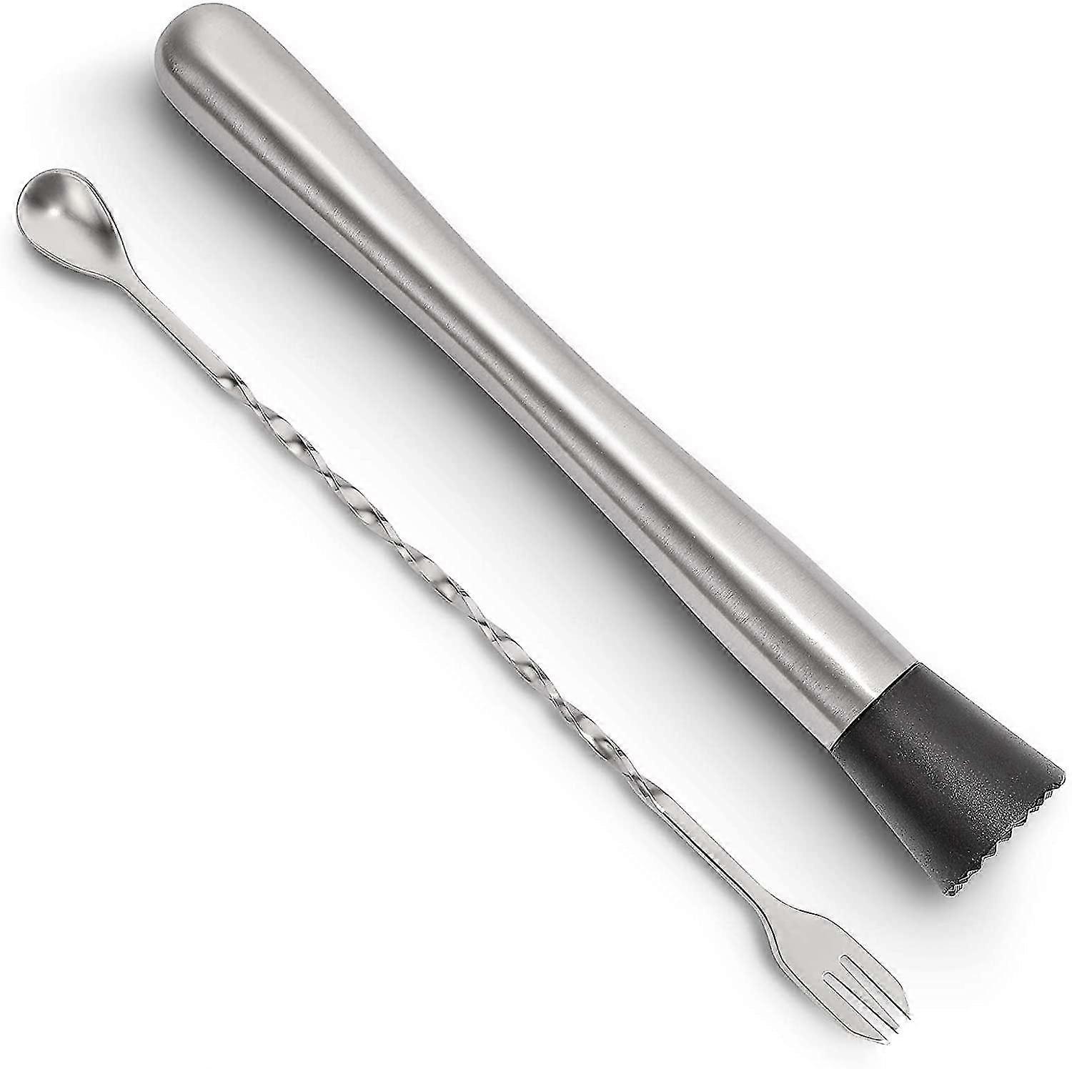 10 Inch Stainless Steel Cocktail Muddler and Mixing Spoon Home Bar Tool Set - Create Delicious Mojitos and Other Fruit Based Drinks