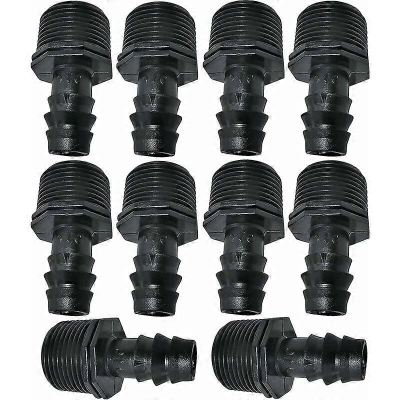 Set of 10 Male Barbed Adapters/Connectors 16mmx3/4'' Drip Hose External Thread (for 16mm Hose) - Connector for Irrigation/Sprinkler System