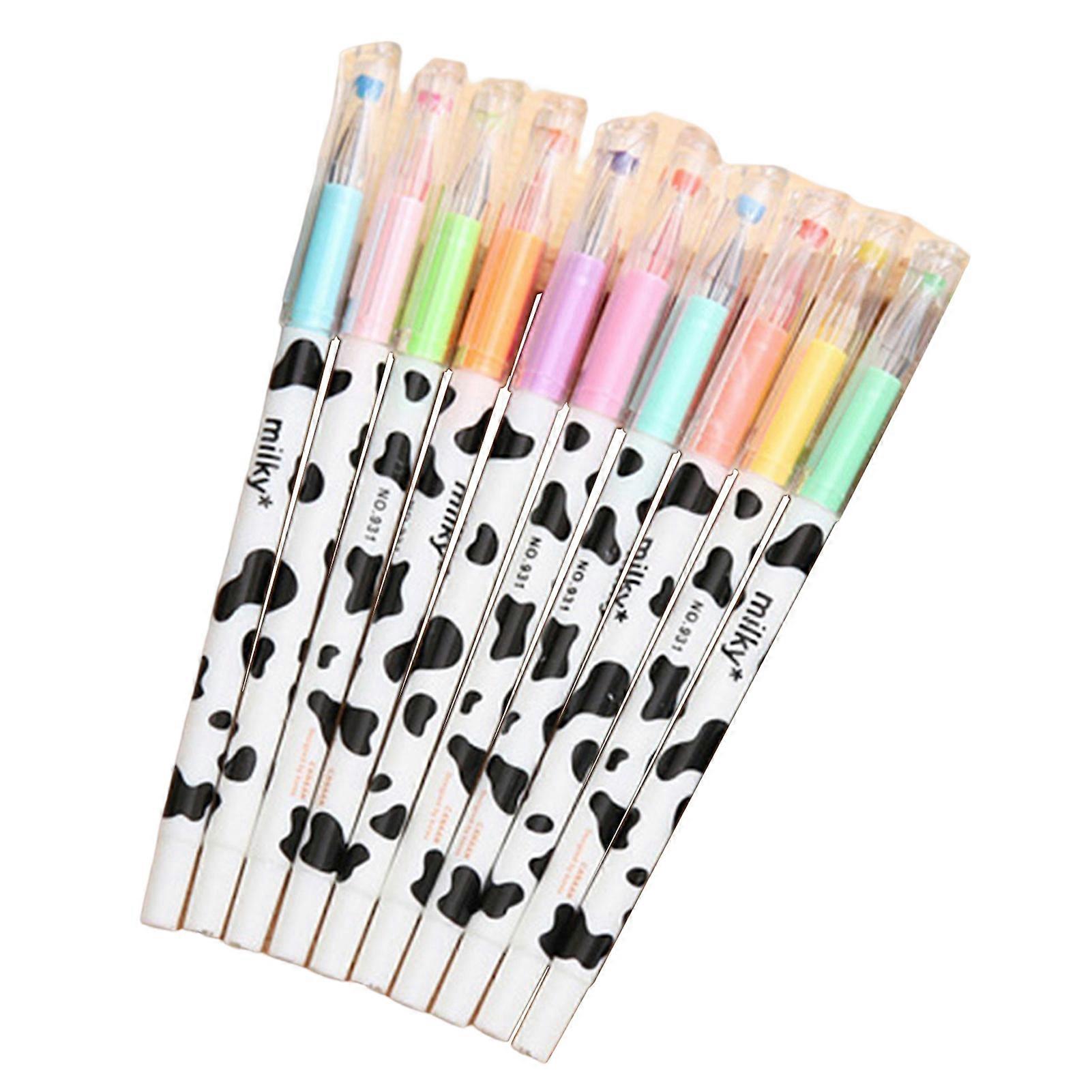 10Pcs 0.38mm Gel Pens Comfortable Grip Portable Evenly Ink Creative Smooth Writing Multicolor Cow Design Signature Pens Office Supplies KAESI