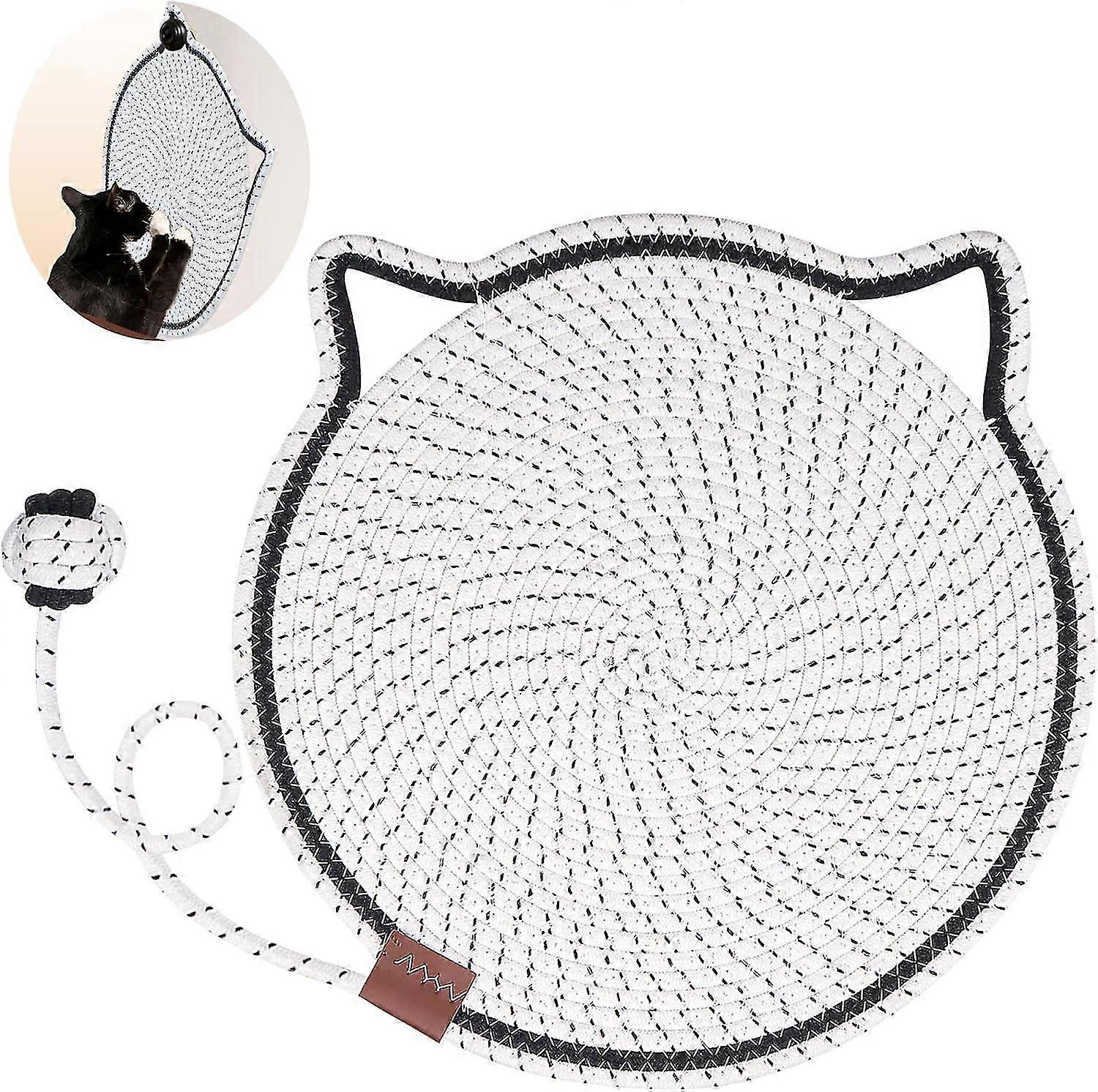 Cat Scratcher Mat, Natural Cotton Rope Cat Scratch Pad, 15.7'' Round Horizontal Floor Cat Scratching Pads for Indoor Cats