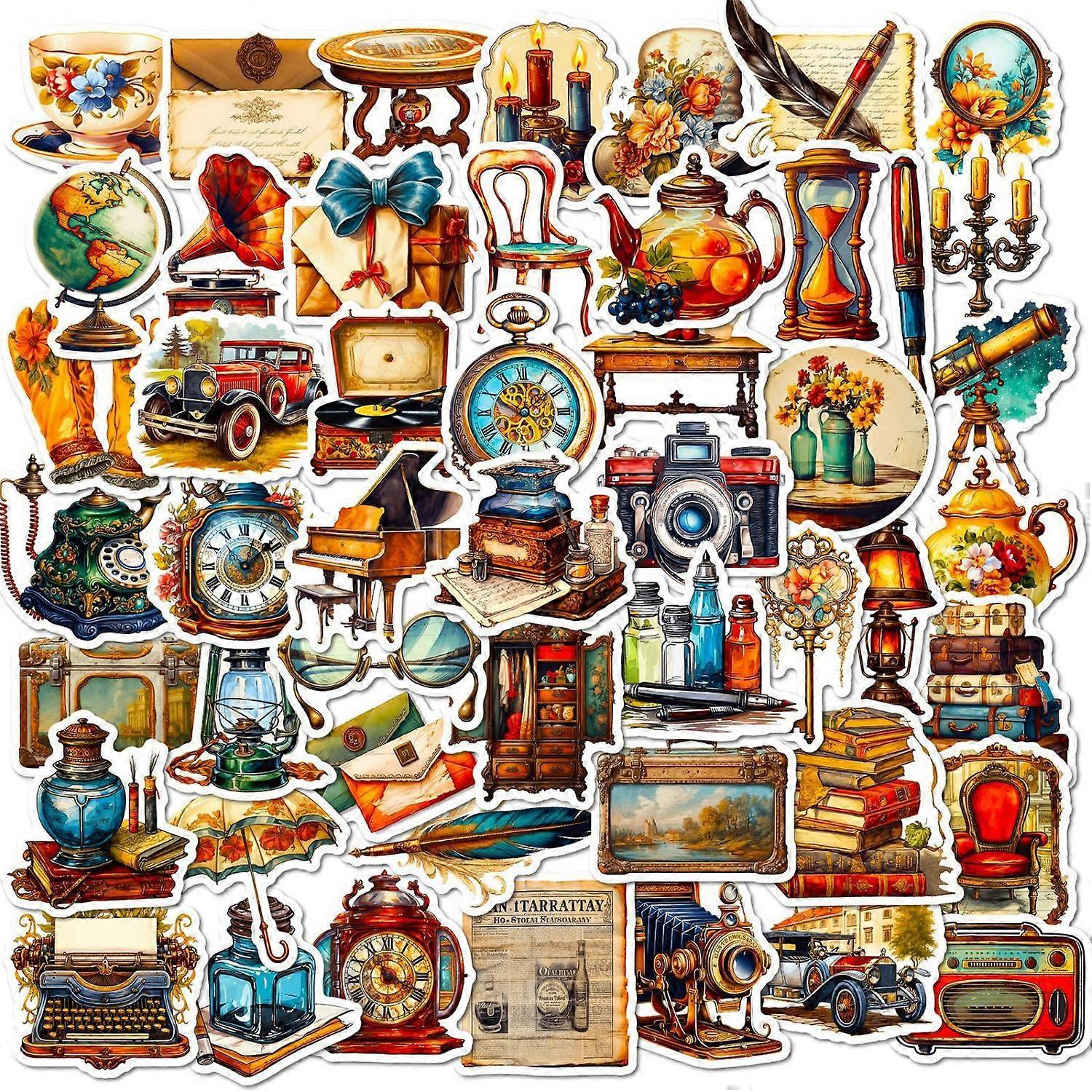 50 tidsresor retro klistermärken