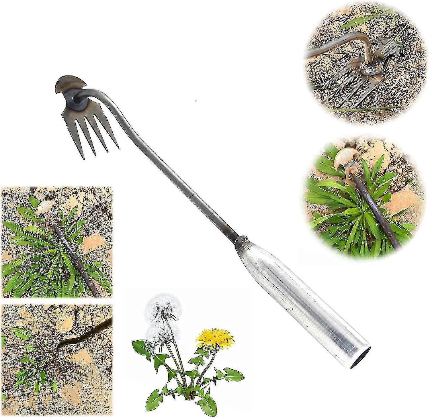 4 Teethes Garden Weeder Tool, Upgrade Uprooting Weeding Tool, Weeds Snatcher Metal Weeding Artifact Puller, Dual Purpose Weeder