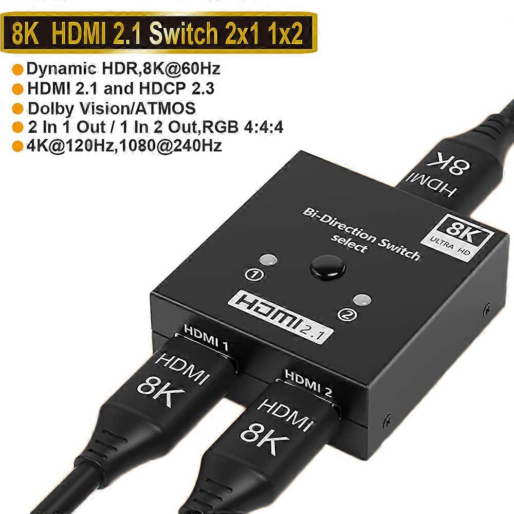 2022 Switcher HDMI 2.1-compatible 4K 120Hz 4 in 1 out 2 in 1 out 8K 60Hz Switch Splitter adapter IR Remote For PS5 PS4 Projector
