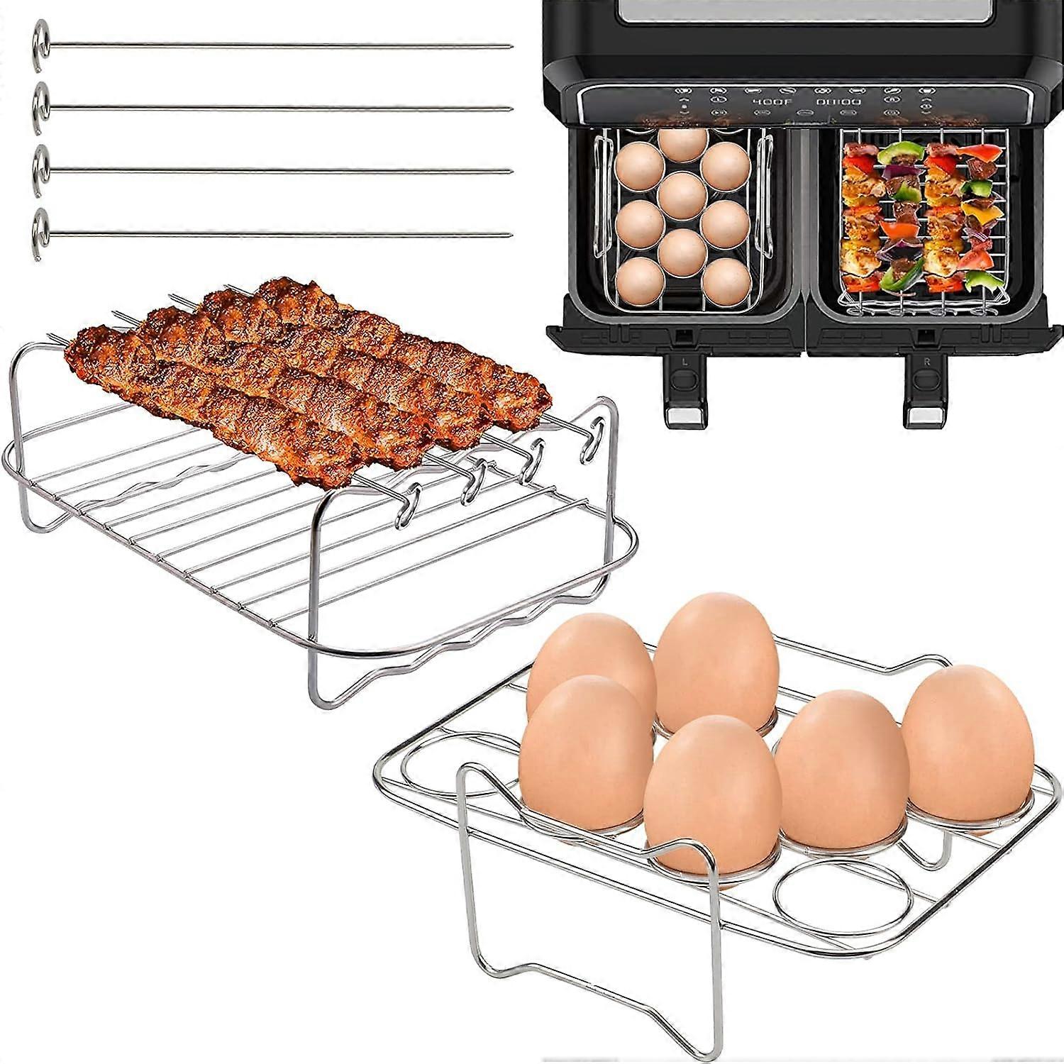 2Pcs Air Fryer Rack Stainless Steel Egg Racks Compatible with Dual Air Fryer Multi-Purpose Air Fryer Accessories Cooking Rack for Oven Microwave Bak