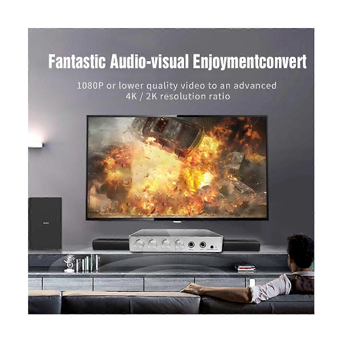 KM200 4K Karaoke Sound Mixer Audio Mixer Dual Microphone Input Volume Adjustment for Stage KTV Room-EU Plug