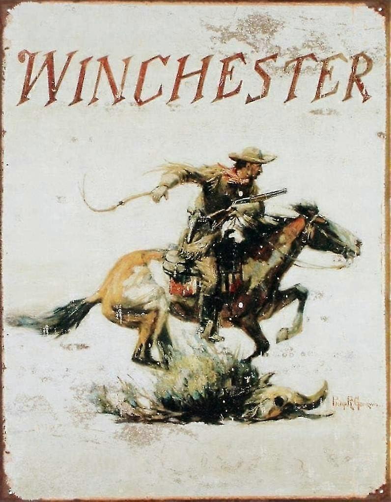 Winchester Arms Cavalo E Cowboy Decoração de Parede Retro Vintage 8x12 polegadas OU 12x16 polegadas Tin Metal Sign Man