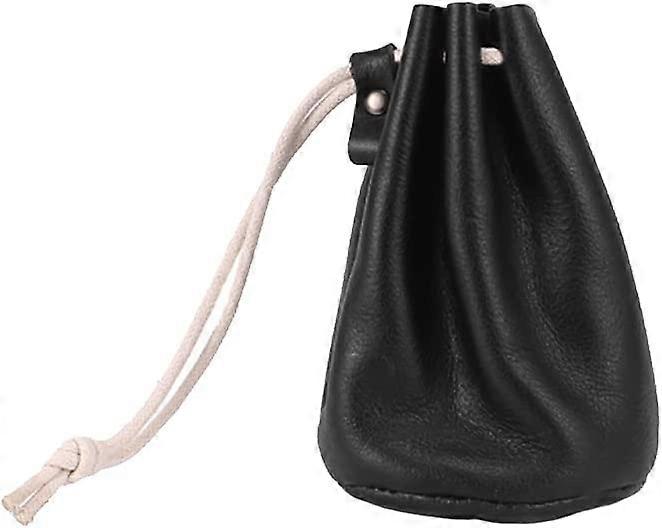 Black drawstring zero wallet, unisex leather drawstring bag change coin wallet small items small jewelry