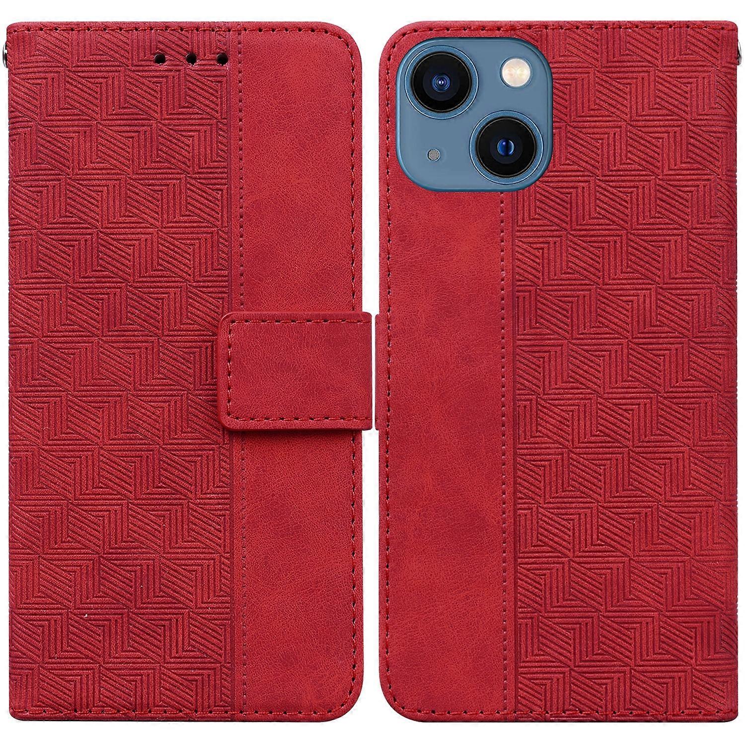 For iPhone 14 Plus Geometric Embossed Leather Phone Case