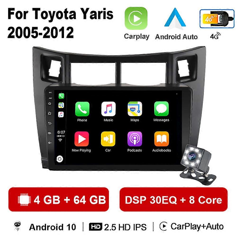 4G+64G φορέας πολυμέσων αυτοκινήτων για Toyota Yaris 2007 ραδιόφωνο αυτοκινήτων Fascia ραδιόφωνο 2005 - 2012 Android GPS Navigator 2 Din carplay στερεοφωνικό